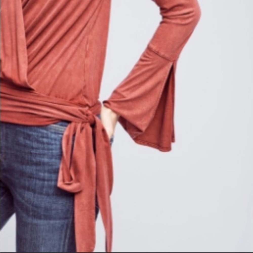 ANTHROPOLOGIE Deletta Sirpo Rust Red Wrap Pullover Bell Sleeve Size XS - Picture 3 of 10